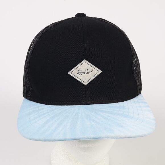 Rip Curl Logo Patch High Profile Mesh Snapback Surf Trucker Hat Black Blue Burst - Picture 2 of 9